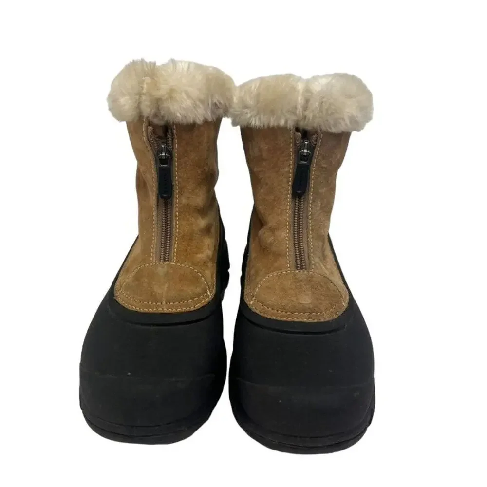 SOREL Snow /Rain Boots Womens Sz 6 Black & Tan Short Zip Suede